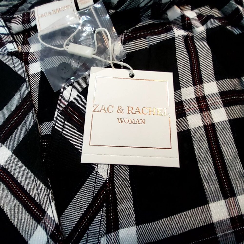 Zac & Rachel Womens Size 2X Black/White Plaid V-Neck Tie-Front Blouse 100% Rayon - Picture 12 of 12